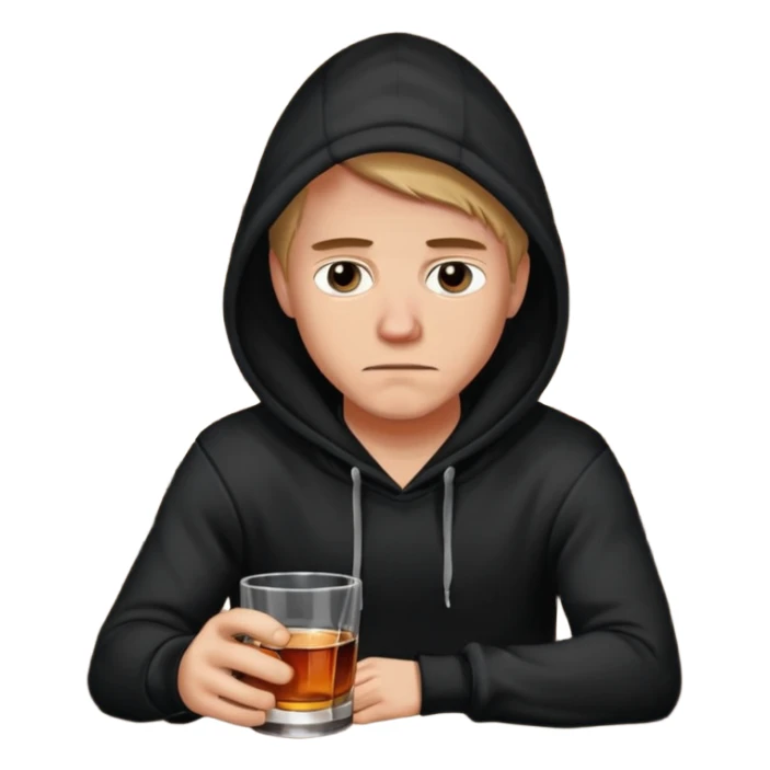 Caucasian in black hoodie sitting sad at bar sticker