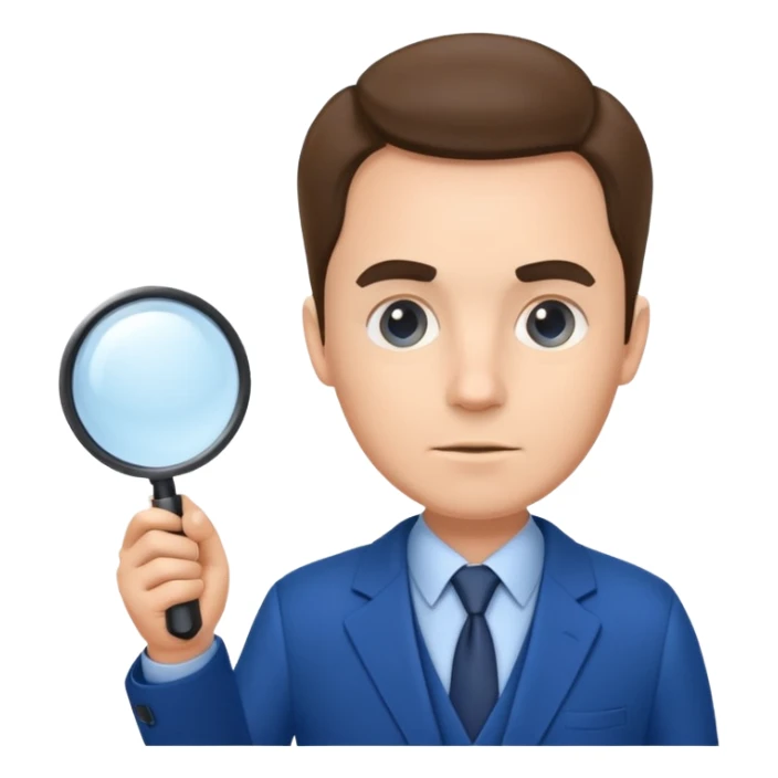 detective in blue suit with big mangifier in his hand sticker