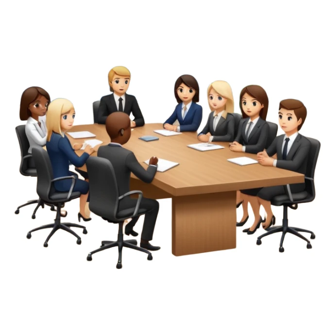 a group of coworkers in meeting room in long rectangular table sticker