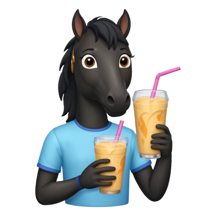 black horse with shirt character holding smoothie sticker