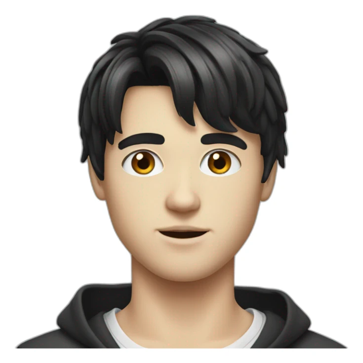 realistic white teenager guy with black bangs that are styled up sticker