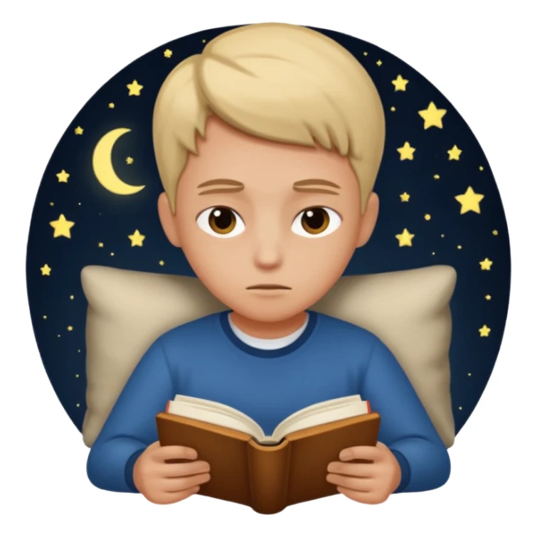 person infront of a book learning in the middle of the night sticker