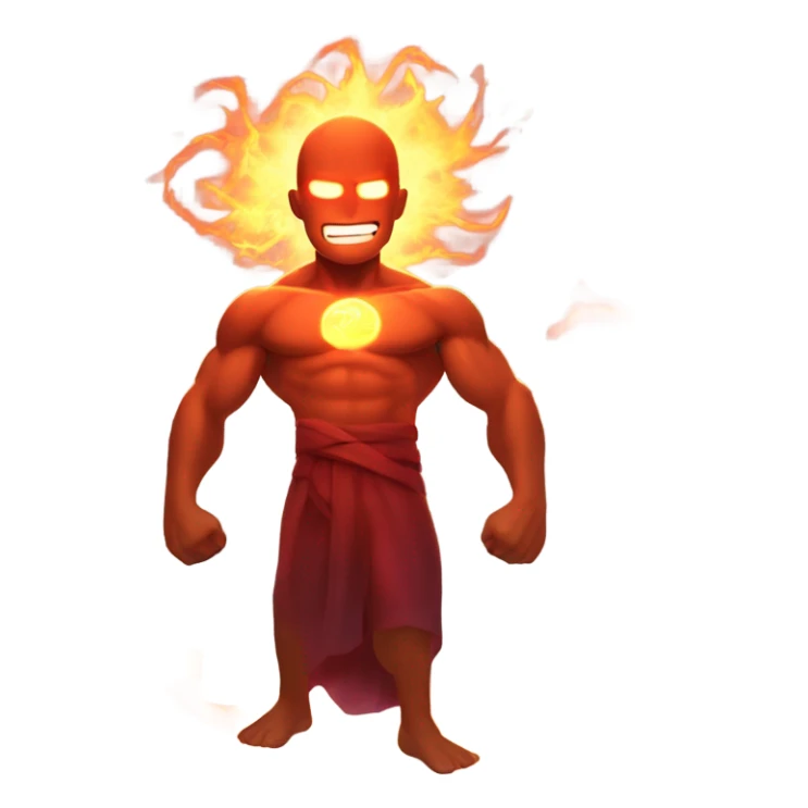 A character surrounded by a fiery red aura, with glowing energy pulsing from their body, and their muscles glowing with intense strength and power. sticker