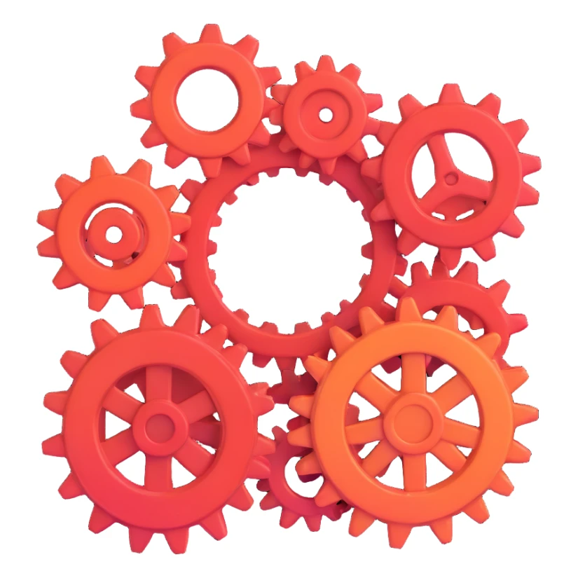 gear settings icon, 3D style, realistic and shiny sticker