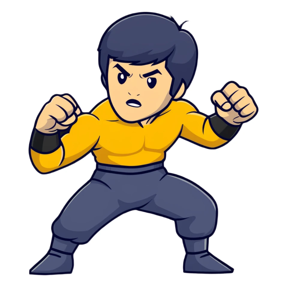 Bruce Lee iconic martial arts star in fighting stance, chest up portrait sticker