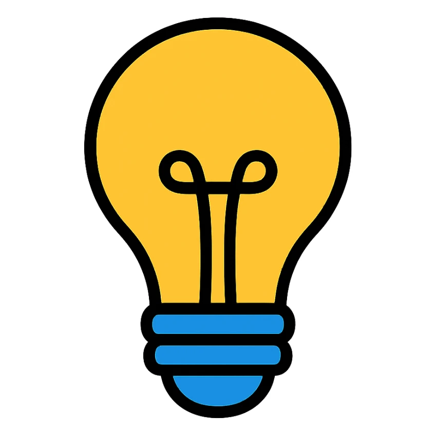 bulb, outlined with black, vibrant colors color icon sticker