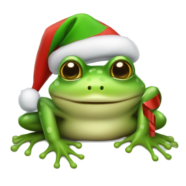 Cute green frog wearing a Christmas hat sticker