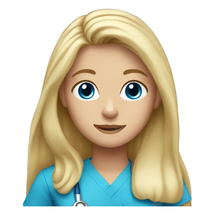 Blonde girl blue eyes long hair blue scrubs  sticker