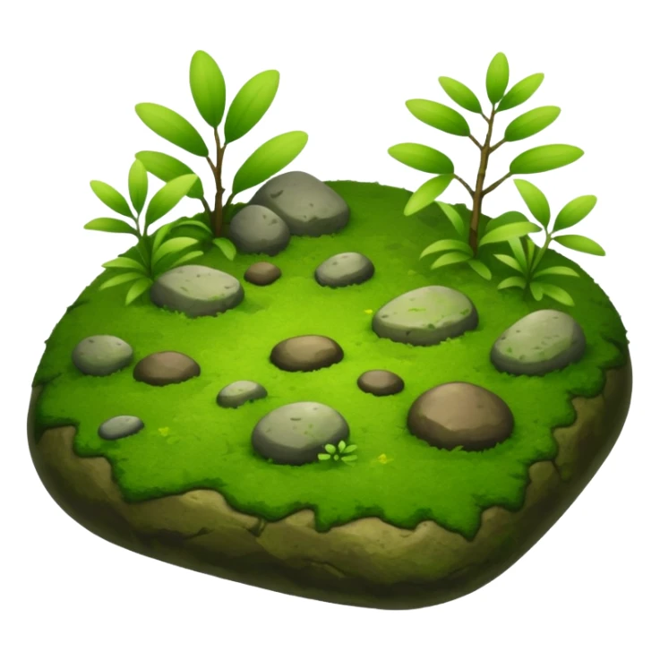 A patch of bright moss covering smooth forest stones with wild plants sticker