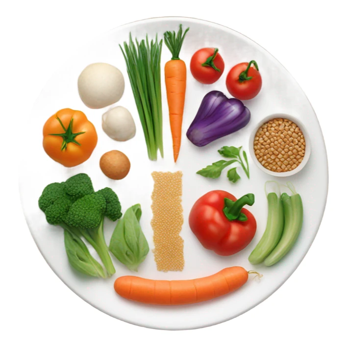 round white plate with healthy food sticker