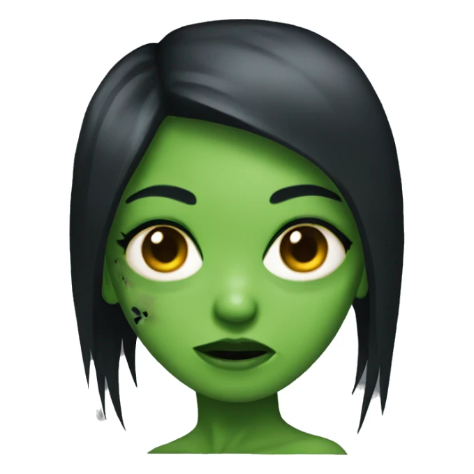 green zombie girl with black hair sticker
