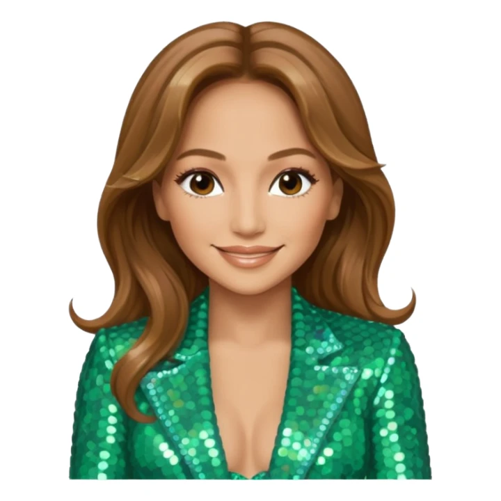 Jennifer Lopez with long  light brown hair, seafoam green sequin outfit sticker