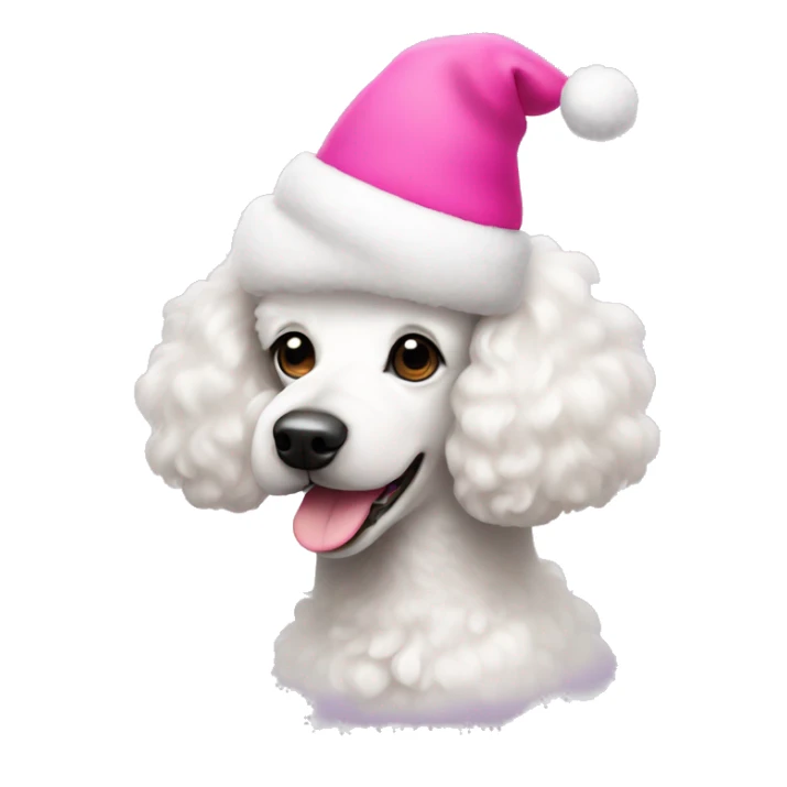 white poodle with pink christmas hat sticker