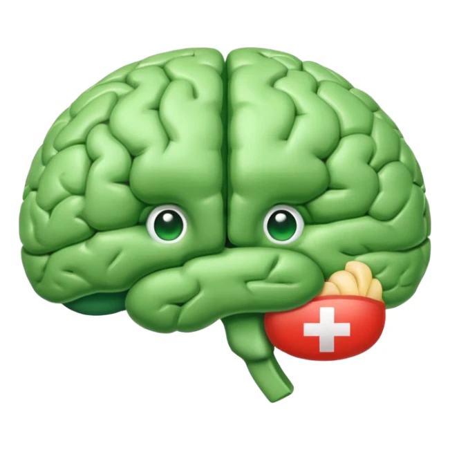 green brain with health logo plus on it sticker