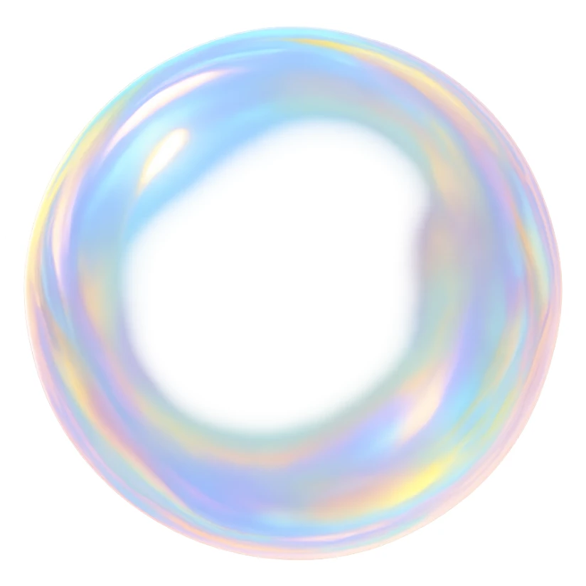 a shiny, translucent bubble with rainbow iridescence, soft glow, gentle and glowing, delicate, pastel colors sticker