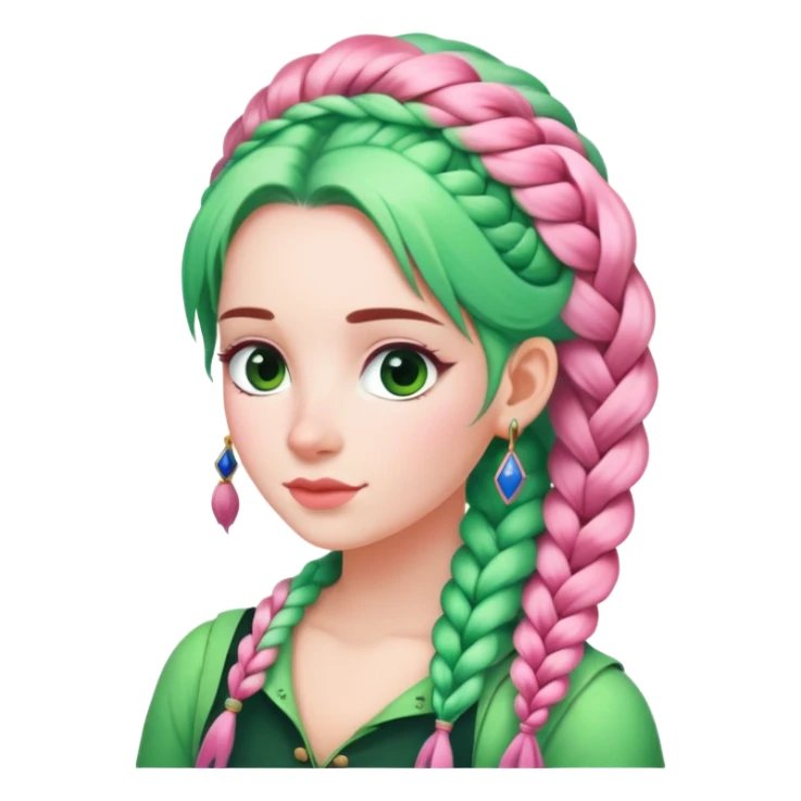Long pink and green haired French braided lady  sticker