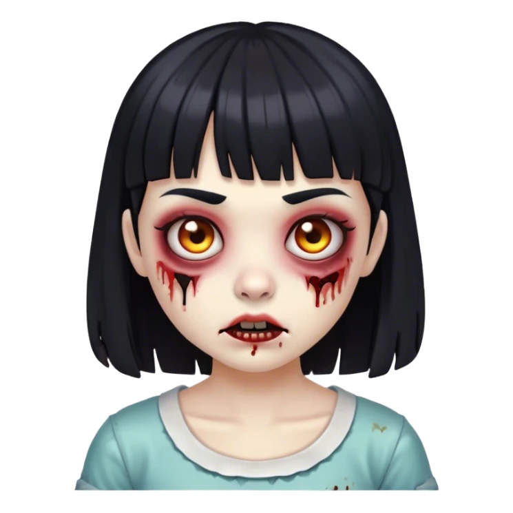 zombie girl with black hair and mini bangs  sticker