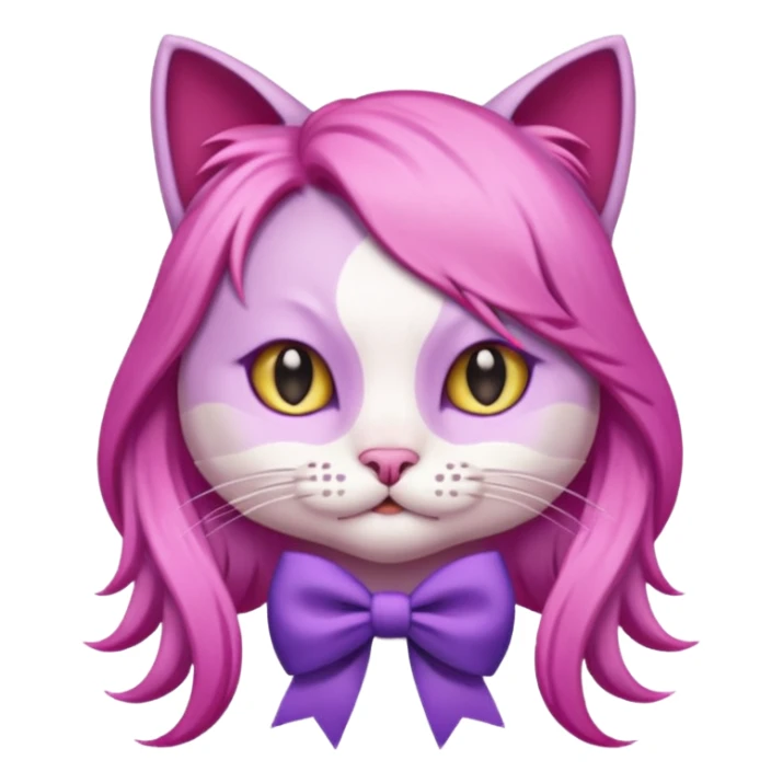 cat with pink long hair and purple bow on head sticker