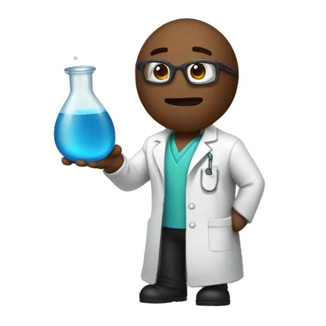 a poop emoij wearing a lab coat and holding a beaker sticker