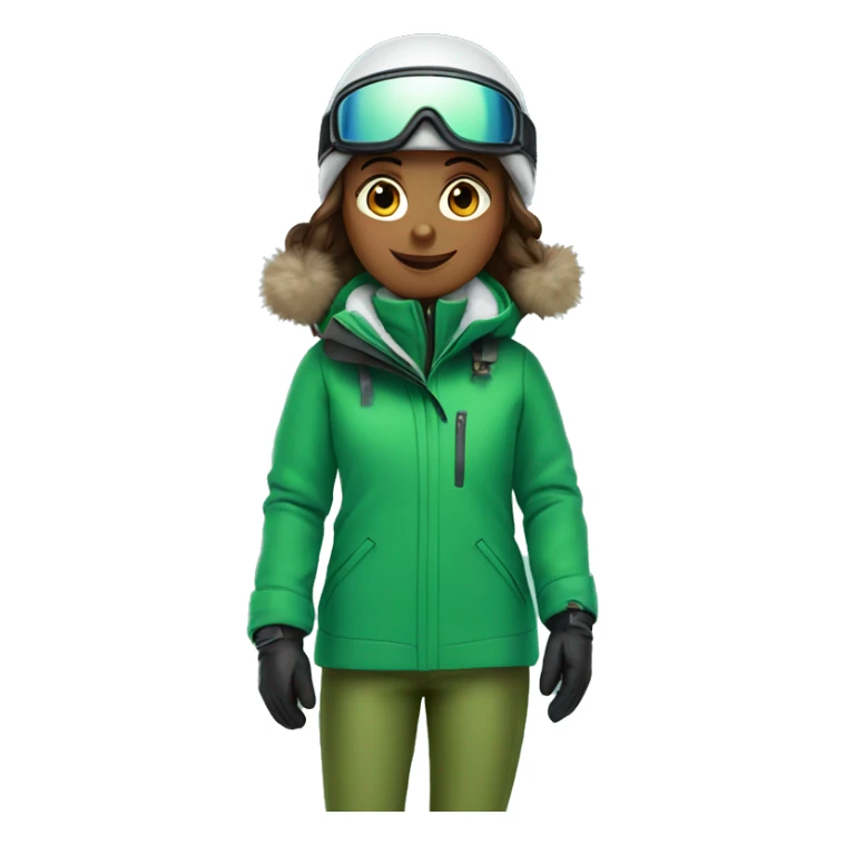 Girl snowboarding with green coat sticker