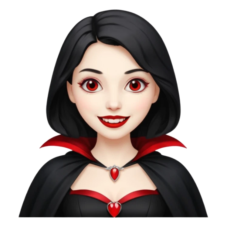 Vampire lady in black dress with cape, smile sticker