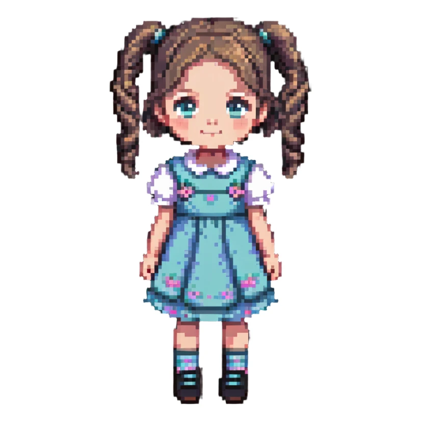 Little girl with pigtails in a cute dress sticker
