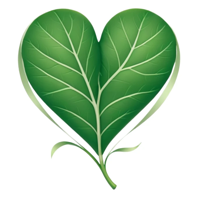  "A minimalist, stylized heart-shaped green leaf with a gentle, curved white bandage or ribbon wrapped around the center. The design should look warm and nurturing. Flat, clean emoji style for natural healing. Transparent background." sticker
