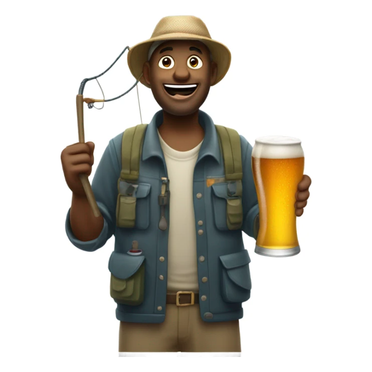 Fisherman fishing for beer sticker