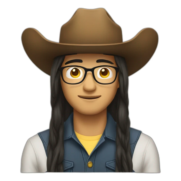 asian-man-long-hair-wearing-glasses-big-cowboy-hat sticker