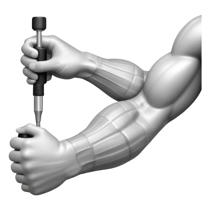 Ultrasound texture mapping: Grayscale bicep image with anechoic (black) fluid pockets between muscle bundles. Radiologist's calipers measuring 4.3cm edema depth. --style raw sticker