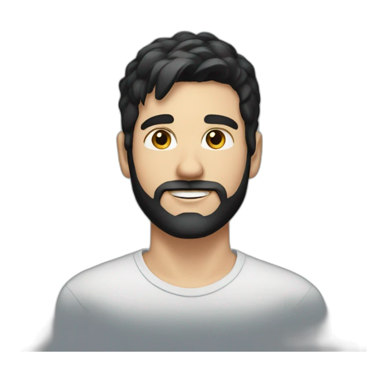 young white man with black short beard and black flat hair sticker