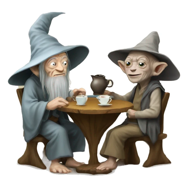 gollum and gandalf having a cup of tea sticker