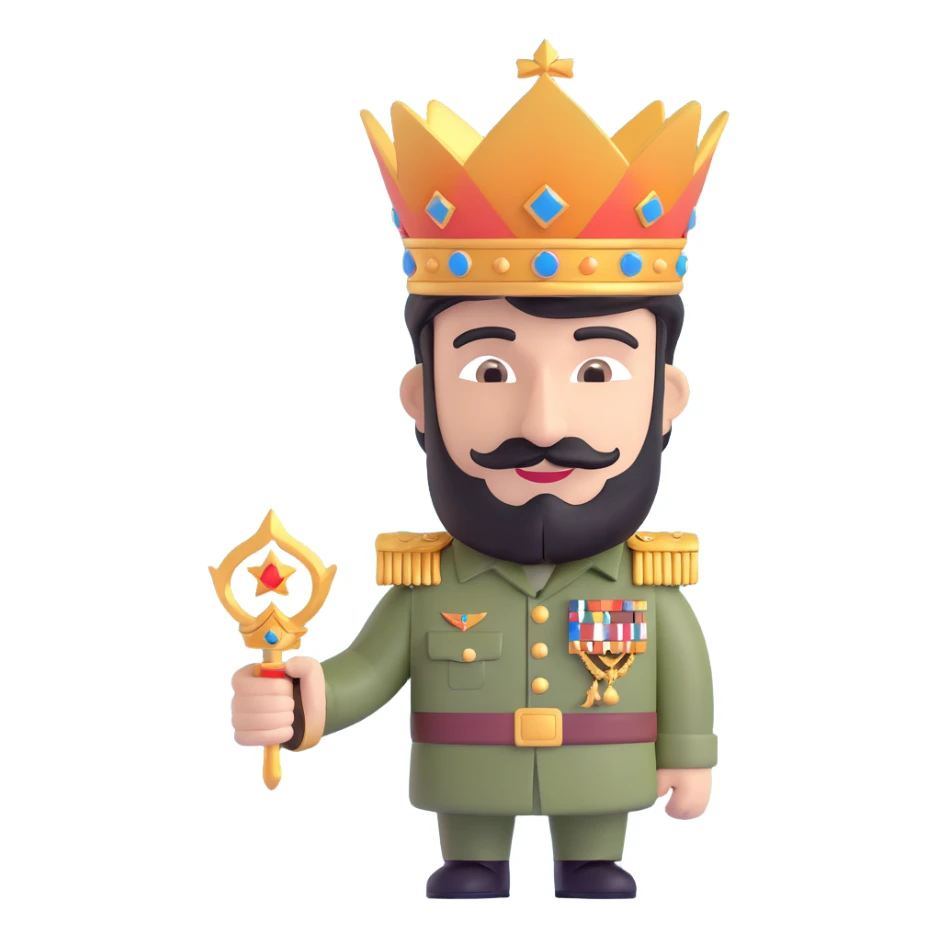 Pakistani military figure with a king's crown holding an Indian jet, stylized sticker