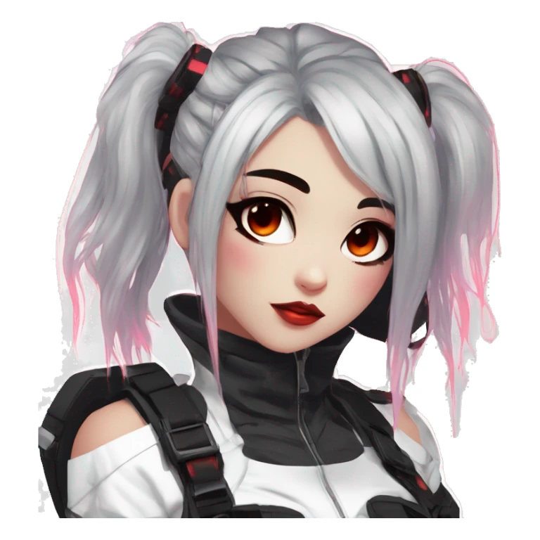 Gorgeous futuristic glowing gothic techwear anime style lady with blushing face aesthetic and pretty edgy black red punk messy wild cute hair with collar and harness trending style sticker