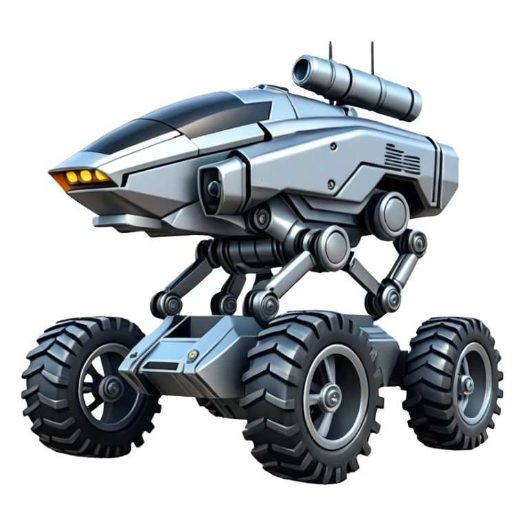 Futuristic jumping four-wheel armored canine sporty self-balancing massive mech trail assault vehicle motor-in-wheel side-hill leaning actively robotically articulating hydraulic independent suspended pod gimbal defender antique off-road racing rover with large fast engine basher crawler megatron  sticker