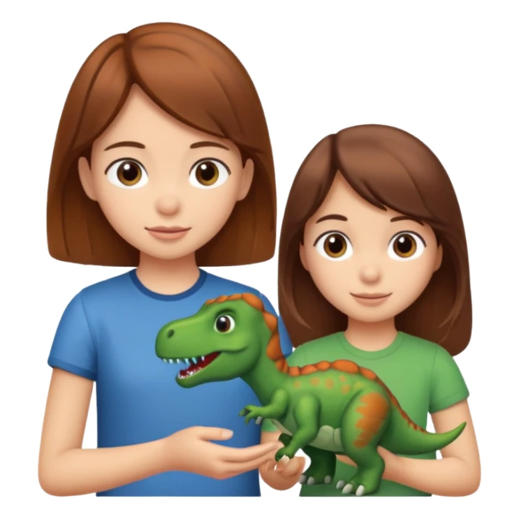 Brown haired girl giving boy a dinasour sticker
