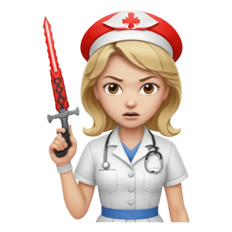 angry dark blonde nurse with a weapon sticker