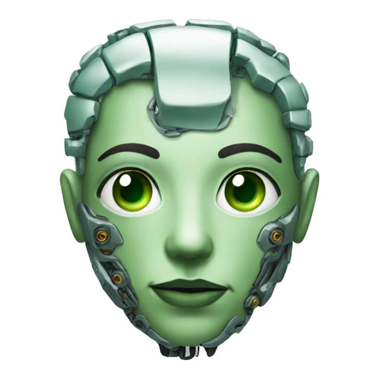 Cyborg head with green eyes and green hair sticker