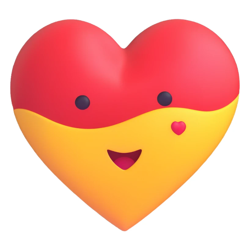 blue and yellow colors wavy blended heart, bright and cute emoji style sticker