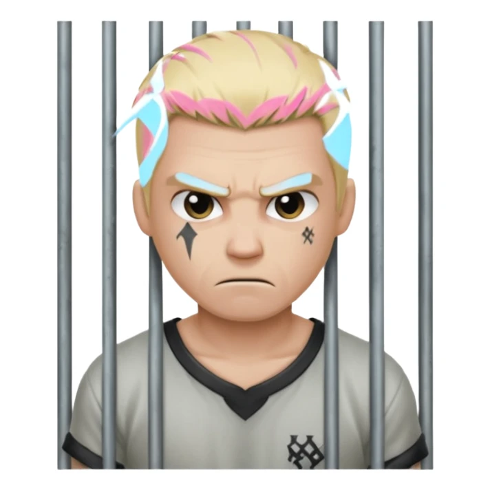 angry blonde tattooed male prisoner with prison cell bg sticker