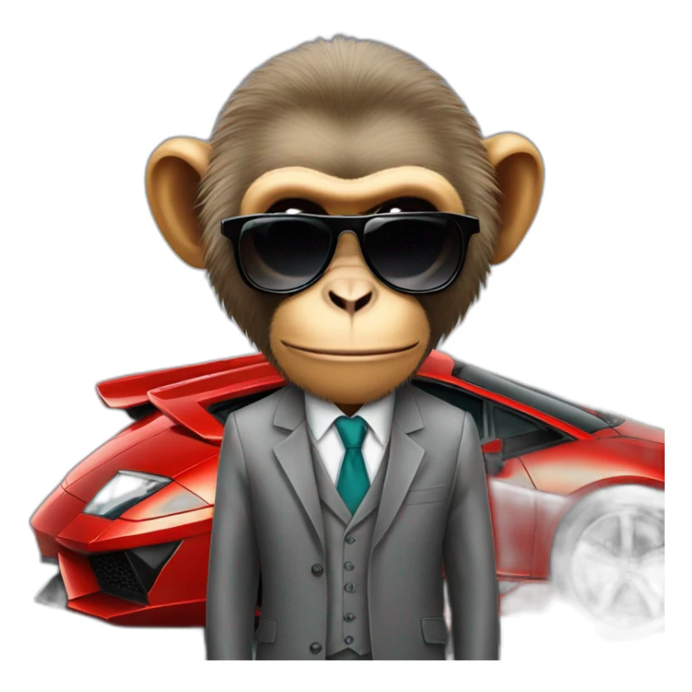 monkey professor with sunglasses in front of a lambo sticker