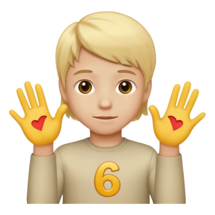 A kid with blonde icecream hair with two hands that are doing this 🫴 and flipped on the other side then have this emoji on the left hand 6️⃣ and this emoji in the other hand7️⃣ replace the ice cream with the numbers 6 and 7 sticker