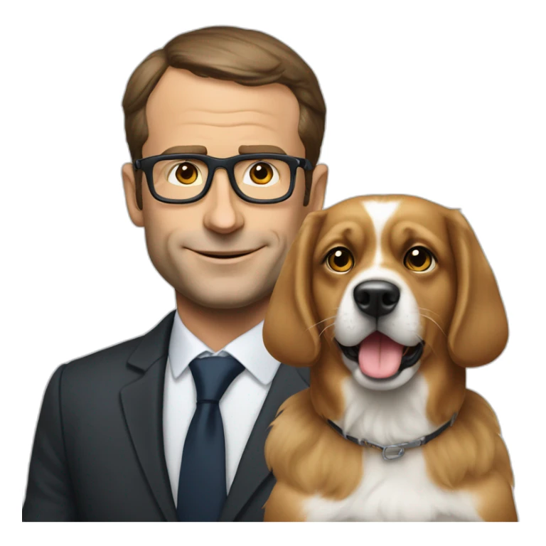 Macron avec des lunette et un chien  sticker
