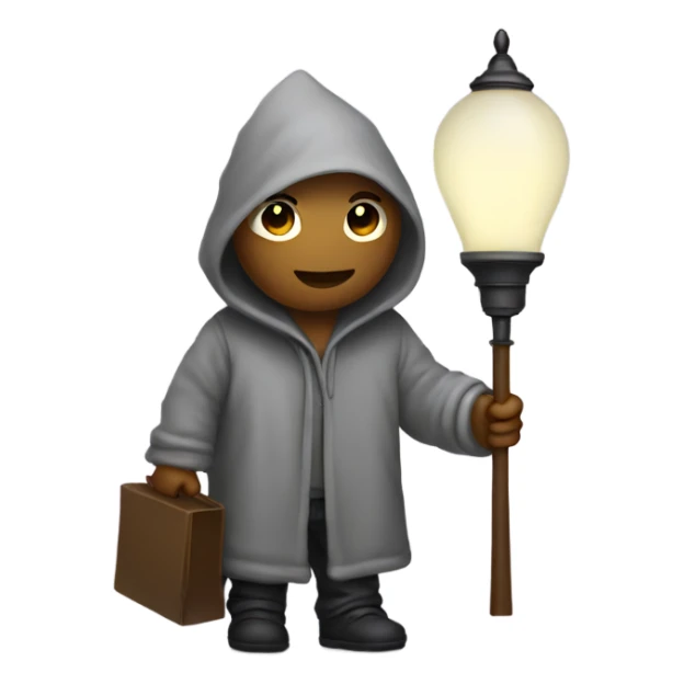 Hooded person carrying lamp sticker