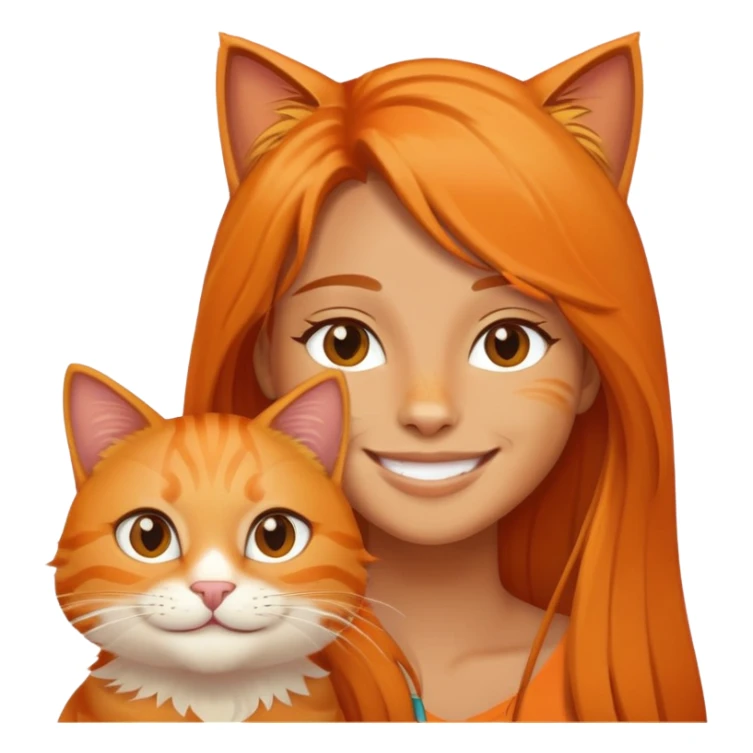smiling solo with long hair con gata naranja  sticker