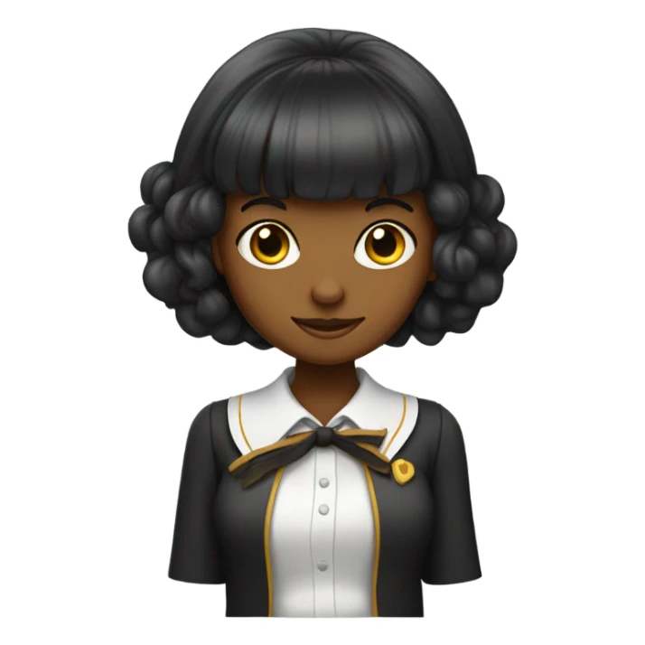 A black schoolgirl with bangs holding a Bengal ocelore sticker