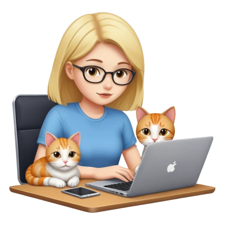 A girl is working on a laptop with a cat lying next to it sticker