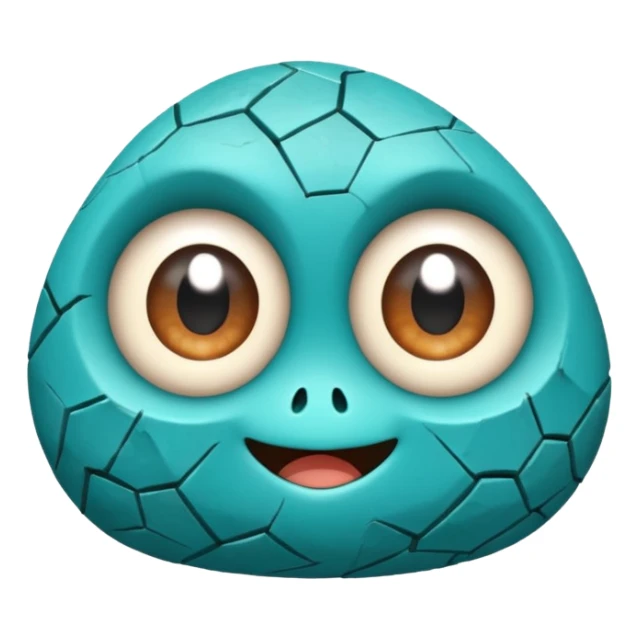 One small turquoise rock creature, rounded but still clearly a rock with cracks and facets, big expressive eyes and a shy smile, sticker
