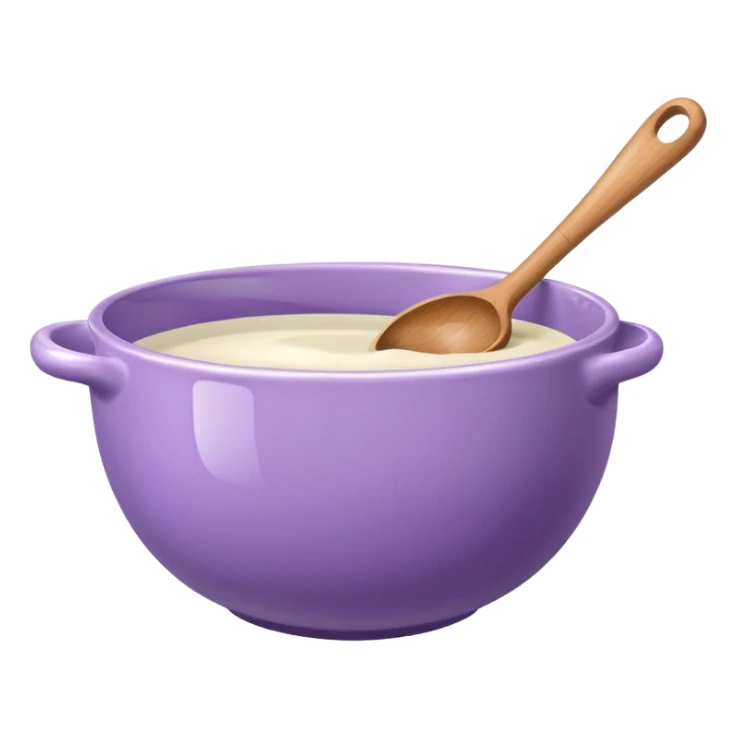 a lilac ceramic mixing bowl with a wooden spoon stirring sticker