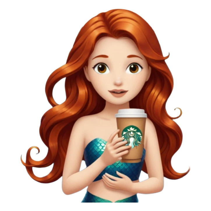 MERMAID WITH LONG HAIR AND DRINKING STARBUCKS COFFEE sticker